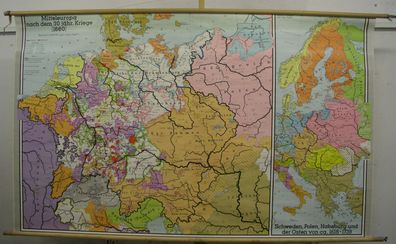 Schulwandkarte map Europa nach dem 30j. Krieg Wallenstein Tilly 200x121 1972