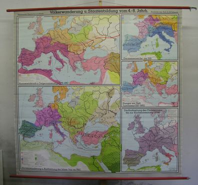 Schulwandkarte schöne alte Römische Weltreich-Franken 198x197cm 1974 vintage map