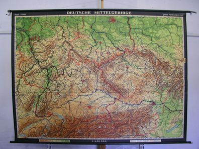 Schulwandkarte Wandkarte map Karte 216x162 Deutsche Mittelgebirge Germany 1972
