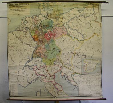 Schulwandkarte Wandkarte 1900 19. Jahrhd. Deutschland Napoleon 192x196 Waterloo