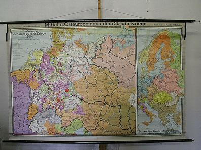 Wandkarte Westfälischer Frieden Tod Pest in Deutschland 201x132 1964 vintage map
