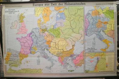 Schulwandkarte Wandkarte Europa Hohenstaufer Staufer Kreuzfahrer 1966 205x133cm
