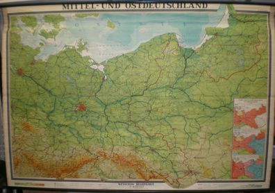 Schulwandkarte Wandkarte Karte map Mitteldeutschland Ostdeutschland 242x165 1955