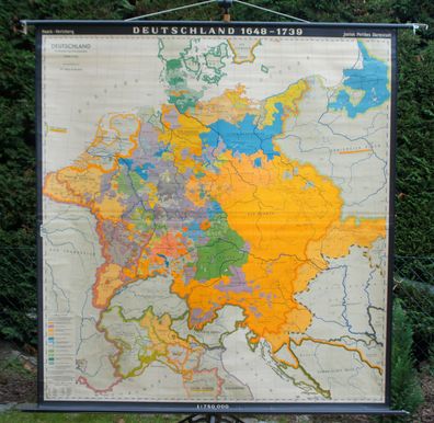 Schulwandkarte Wandkarte Deutschland 1648-1739 Reichzerfall Verfall 194x208 1965