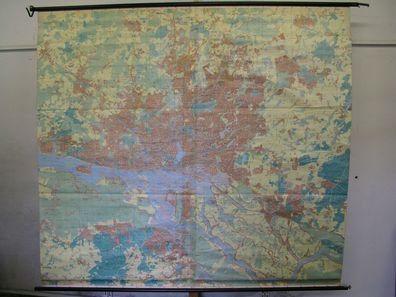 Schulwandkarte Wandkarte Karte Hamburg Stadtplan map Hansestadt 220x200 1980er?
