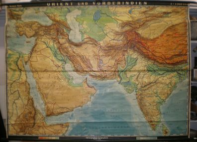 Schulwandkarte Wandkarte Schulkarte Orient Indien Kleinasien Türkei 215x157 1953