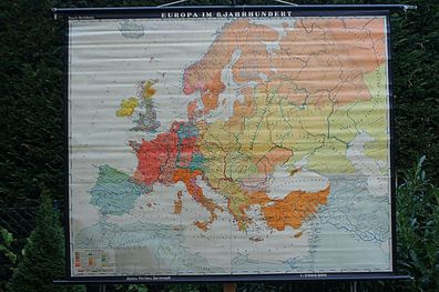 Wandkarte Europakarte 8. Jh. 196x160 1963 century Karolinger Martell Pippin Karl