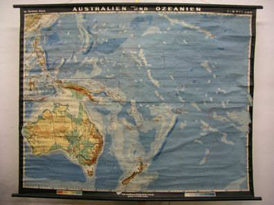 Schulwandkarte Wandkarte Rollkarte Australien Ozeanien Schulkarte 196x157cm 1952