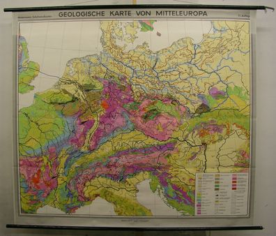 Schulwandkarte Wandkarte Schulkarte Geologische Karte Mitteleuropa 202x179 1965