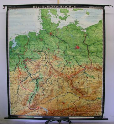 Schulwandkarte Wandkarte Karte Deutschland BRD DDR Germany map card 188x217 1975