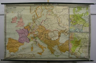 Schulwandkarte Wandkarte Karte Europa 16. Jh. Europe century 203x129 history 1955
