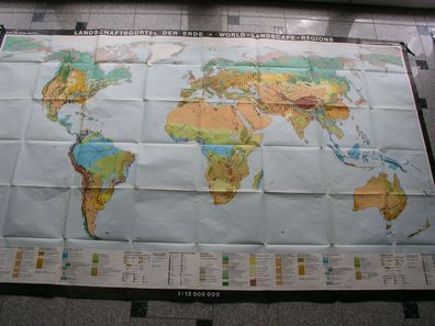 Schulwandkarte Weltkarte Landschaftsgürtel 270x170cm vintage world map card 1972