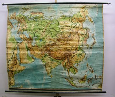 Schulwandkarte Wandkarte Karte Asien Asia Vintage 1953 Europa Europe 196x178 map