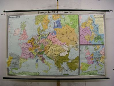 Schulwandkarte schöne alte Wandkarte Karte Europakarte 15. Jahrh. 205x133cm 1968