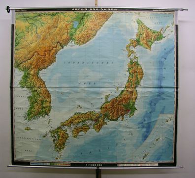 Schulwandkarte Karte Wandkarte map Japan JPN Korea Nippon YEN 1975 201x189 card