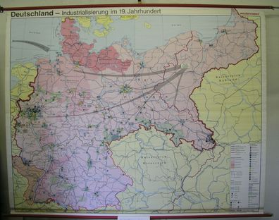 Schulwandkarte Wandkarte Deutschland 19. Jahrh. Industrie Aufstieg 241x194 1992