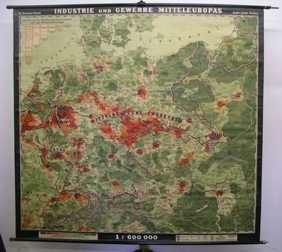 Wandkarte Deutsches Reich Druck vor 1938 Industrie Gewerbe 224x210cm vintage