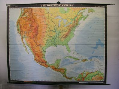 Schulwandkarte USA Mexiko Karibik Kuba Mittelamerika 204x161c Wandkarte DDR 1976