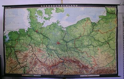 Schulwandkarte Norden Deutschlands Platt 269x167cm 1966 old Northern Germany map