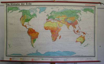Schulwandkarte vintage wall map Erde Earth Monde climate 18Mio 202x125cm 1978
