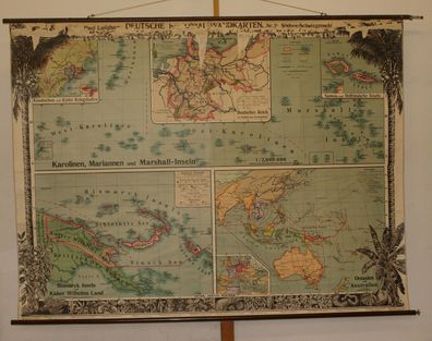 Schulwandkarte Deutsche Südsee-Kolonien 214x161cm 1910 vintage german wall map