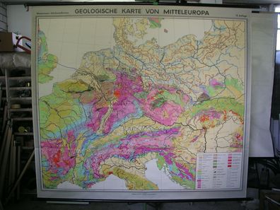 Schulwandkarte Wandkarte Schulkarte Geologische Karte Mitteleuropa 203x180 1968