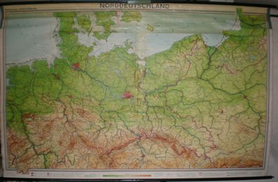 Schulwandkarte map Norddeutschland Pommern Ostpreussen Westpreussen 1962 240x154