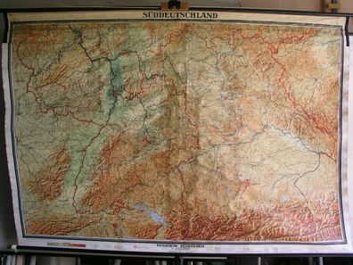Schulwandkarte map Bayern Baden Württemberg Bodensee Alpen Reliefkarte 236x164cm