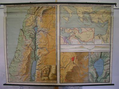 Alte Schulwandkarte Wandkarte Palästina Biblische Länder 202x149cm vintage 1925