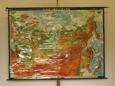 Schulwandkarte Wandkarte Russland Sibirien 1968 Sowjetunion 247x181cm vintage