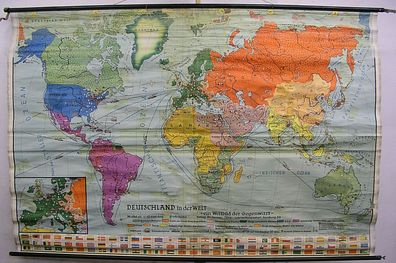 Schulwandkarte schöne alte Erde Weltkarte Deutschland 234x157c vintage map 1955