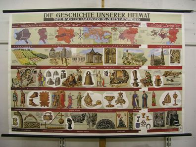 Wandkarte Wandbild Geschichte Österreich KarolingerHabsburg 191x132 vintage 1965