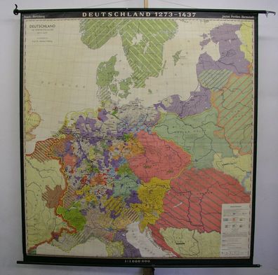 Schulwandkarte Deutschland Ritter 1273-1437 Mittelalter 191x205cm 1965 vintage