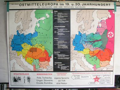 Schulwandkarte Wandkarte Osten Mitteleuropas 19 + 20. Jahrh 234x186cm vintage 1965