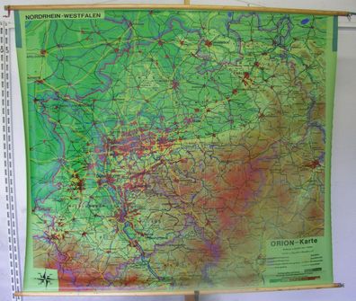 Schulwandkarte Wandkarte Nordrhein-Westfalen Ruhrgebiet 190x165cm vintage 1975