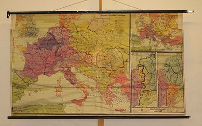 Wandkarte 1956 Karl der Große Kaiser Papst Franken 200x118 Charles the Great map