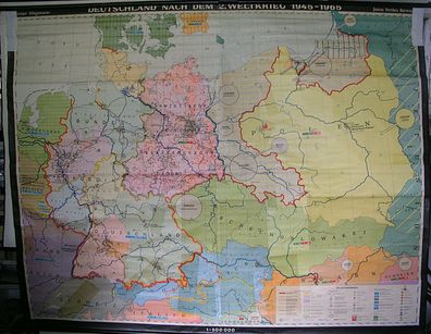 Schulwandkarte Deutschland 1945-65 nach 2. WK 240x188 vintage Germany after WWII