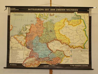 Schulwandkarte Deutschland n. 2. Weltkrieg Germany 196x141c vintage wall map 1961