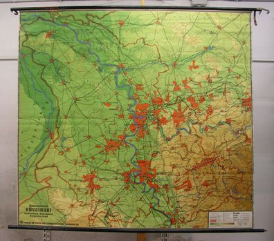 schöne alte Schulwandkarte Regierungsbezirk Düsseldorf 1957 197x182 vintage map