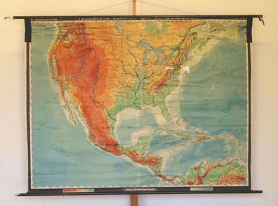 Wandkarte USA Vereinigte Staaten von Amerika kanada Mexiko 203x155 1960 vintage