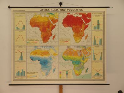 Schulwandkarte Wandkarte Afrika Klima und Vegetation 1971 219x175cm
