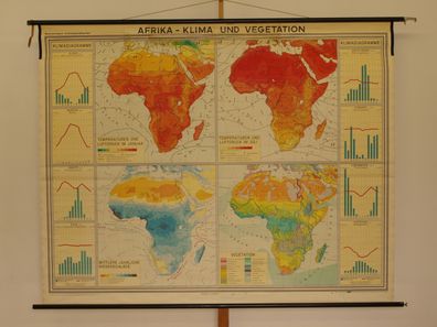 Schulwandkarte Wandkarte Afrika Klima und Vegetation 1970 219x173cm