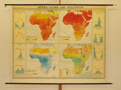 Schulwandkarte Wandkarte Afrika Klima und Vegetation 1970 219x178cm