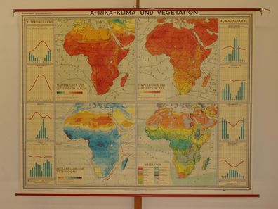 Schulwandkarte Wandkarte Afrika Klima und Vegetation 1974 215x168cm