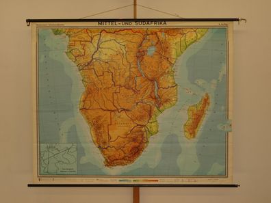 Südafrika Zentralafrika ab Kongo Sudan 1968 Schulwandkarte Wandkarte 210x170cm