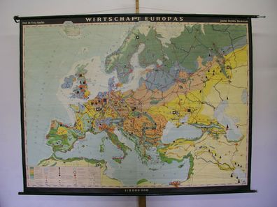 Schulwandkarte schöne alte Europakarte Wälder Felder 1963 211x160cm vintage map