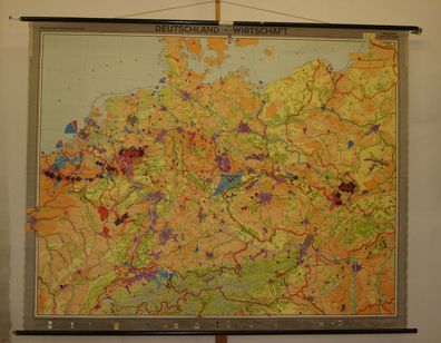 Wandkarte Deutschland Stahl Kohle Industrie 1937 1962 246x195cm school wall map
