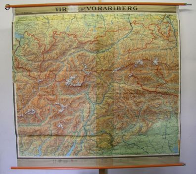 schöne Schulwandkarte Innsbruck Ortler Südtirol Trient Garda Alpen 192x185 1958