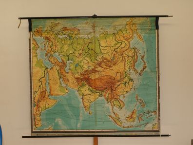 Asien Eurasien physisch 1951 Schulwandkarte Wandkarte 203x182cm