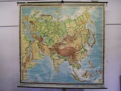 Asien Eurasien physisch 1950 Schulwandkarte Wandkarte 208x201cm